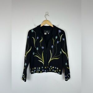 Peruvian Connection 100% Alpaca Cardigan Artsy Floral Handmade Cardigan Sz S